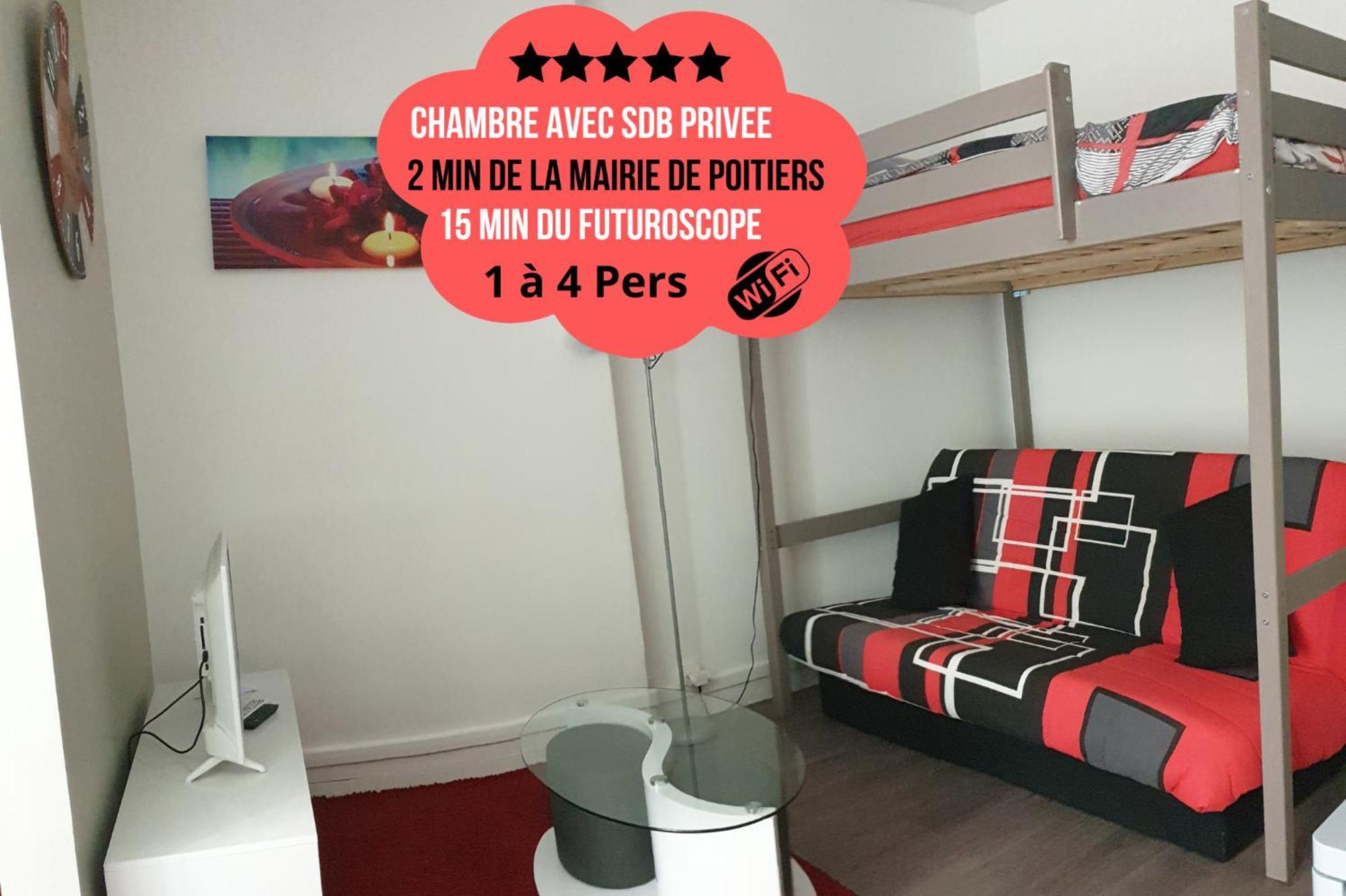 Chambres Poitiers Centre Ville - Salle De Bain, Refrigerateur, Tv Et Machine A Cafe Privatifs - Cuisine Commune - Terrasse - Hotel De Ville A 200M 外观 照片