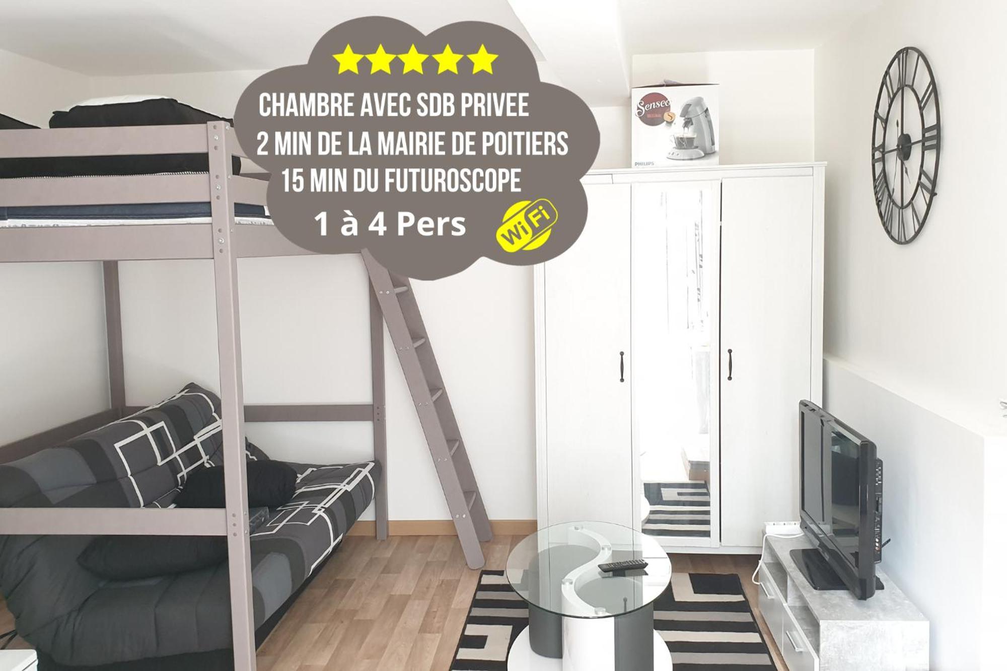 Chambres Poitiers Centre Ville - Salle De Bain, Refrigerateur, Tv Et Machine A Cafe Privatifs - Cuisine Commune - Terrasse - Hotel De Ville A 200M 外观 照片